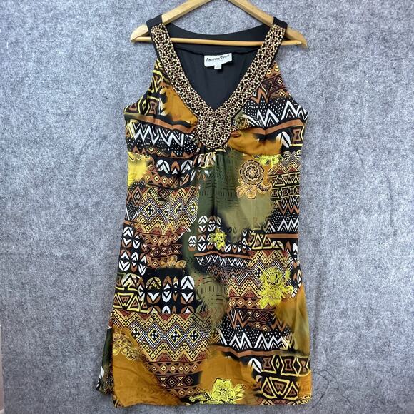 Another Thyme Shift Dress 14 Beaded Boho Tribal Festival Y2K Eclectic Earthy - Picture 1 of 5